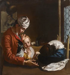 Familjescene i en inre Lombardskola, 1700 -talet, tillskriven Giacomo Ceruti (Milano 1698–1767) (av Cristina Geddo)